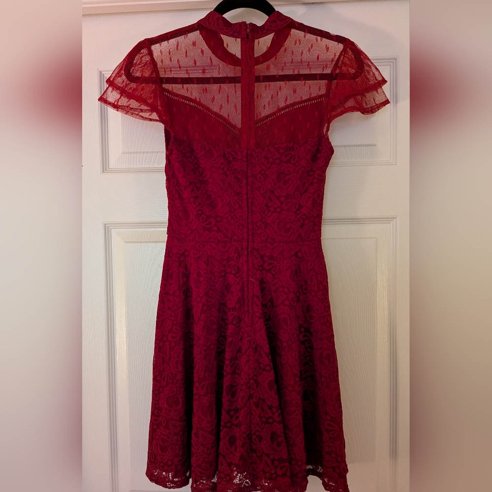 Francesca's Collections Red Lace Mini Dress - Size XS - Picture 3 of 6